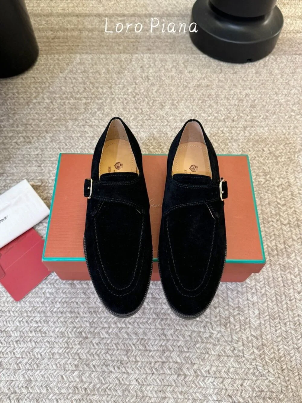 Loro Piana Single Monk Strap Black Suede Loafers